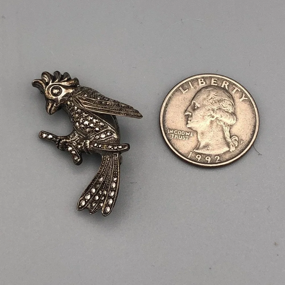 Vintage Sterling Silver Bird Brooch Pin 925 Dimensional Cockatoo 7.36 grams